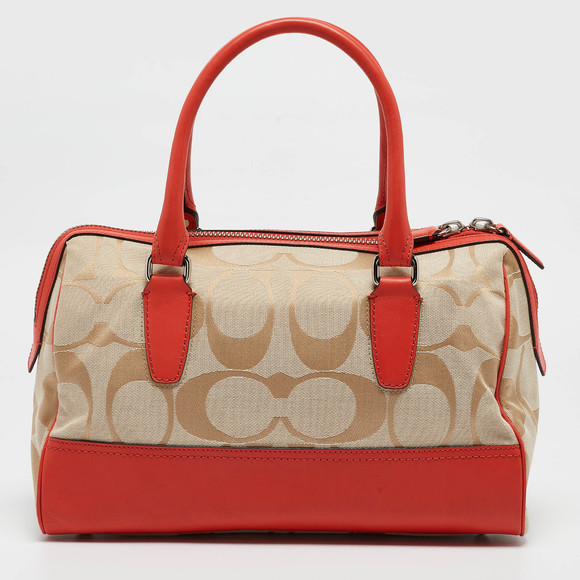 COACH Orange/Beige Signature Canvas and Leather Haley Satchel - Picture 4 of 8